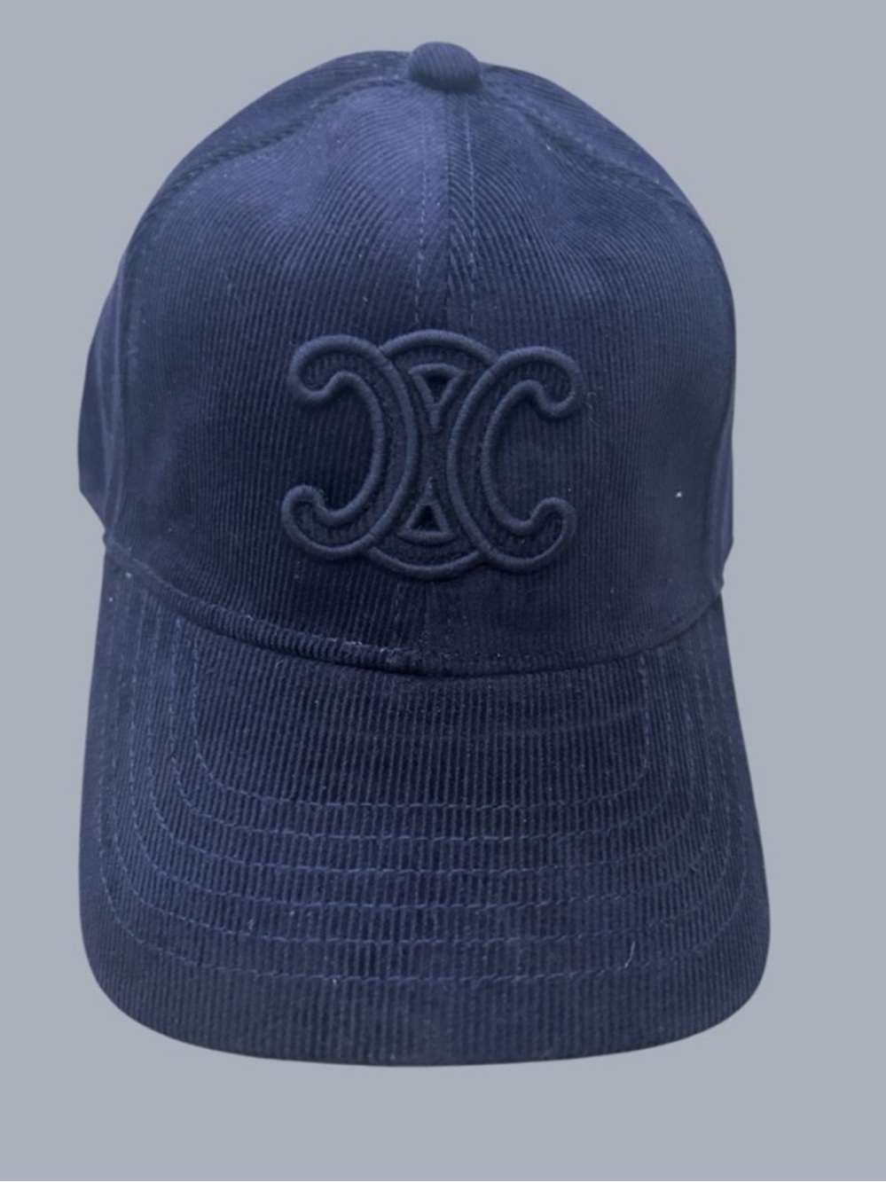 Celine Navy Corduroy Baseball Cap with Raised Logo